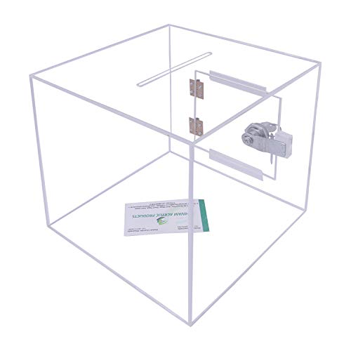 Image of Rasper Transparent Acrylic Donation Box Daan Patra Daan Peti Visiting Card Drop Ballot Charity & Coupon Collection Box (Small Size 6x6x6 Inches, Square Shape) with Lock Facility