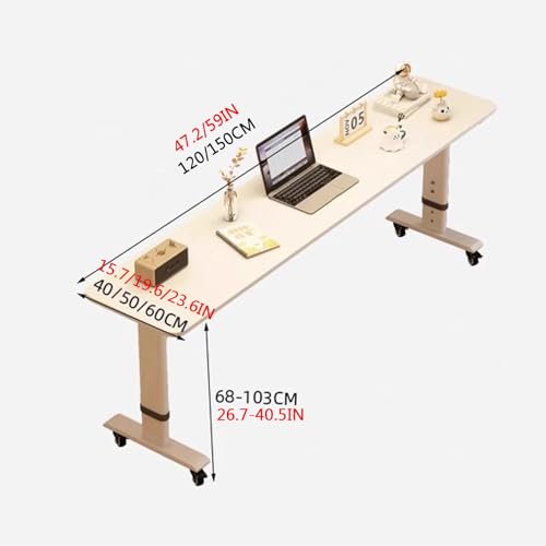 Table de lit mobile et extensible de 47 à 59 pouces pour un espace informatique sur roulettes