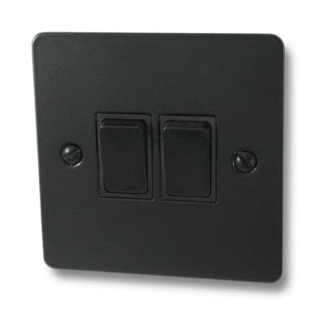 G&H Brassware Flat Black 2 Gang / Double 2 Way Light Switch FFB2B Cover