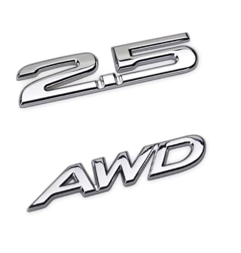 Image of Set of 2 AWD and 2.5L Logo Emblem Tailgate Side 3D Metal Sticker Badge Car Decals - Chrome Finish Metal Emblem AWD and 2.5 L Badge Tailgate (Chrome)