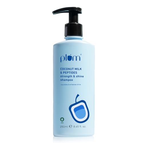 Plum Coconut Milk & Peptides Strength & Shine Shampoo | 22X Smoother Hair | With Coconut Milk & Pea Peptide | Smoothening & Strengthening | Paraben-Free, 100% Vegan, 250ml