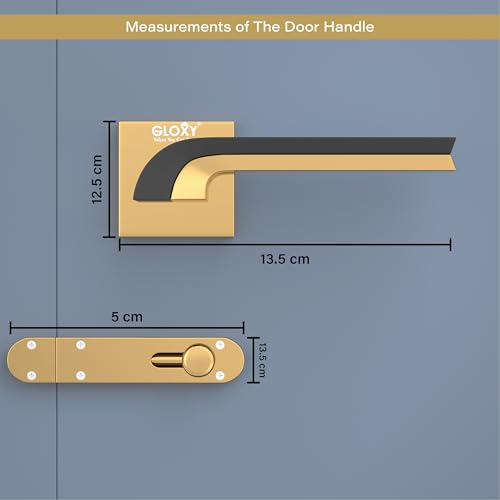 Image of GLOXY Door Lock Set for Bathroom, Mortise Door Lock Handle Set for Balcony, Mortise Tower Bolt, Keyless Lock Handle Set for Storeroom | Gold & Black Finish (2 Years Warranty, Pack of 1)
