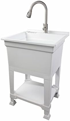 UTILITYSINKS USA-Made Plastic Freestanding 24 in x 24-Inch UtilityTub Heavy Duty Compact Utility Sink Ideal for Workshop, Laundry Room, Garage, Greenhouse, Pet Wash Station (White)
