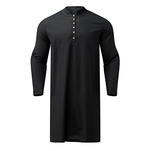 Kurta Men Casual Gown Long Sleeve V Neck Thobe Mens Kaftan Robe4