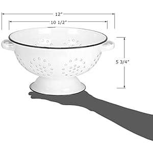 Redcoenamelwaremetalclassic105inchroundfoodstrainercolanderwithtwohandlesdistressedwhiteblackrim Urban Country Home Decor Red co enamelware metal classic 105 inch round food strainer colander with two handles distressed whiteblack rim urban country home decor
