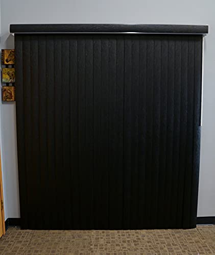Black Frisco Textured Vinyl Vertical Blinds With 3-1/2" Embossed Vanes 78" Wide X 84" Long Cordless #TOP2