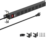 Bande de puissance longue, 2100 Bande de puissance du protecteur de surpression lourde de Joules, barre de puissance en métal mince avec 6ft 14AWG Cord, 8-Outlet, ETL Répertorié, pour Mont mural, Sous-sol, Garage, Atelier Noir