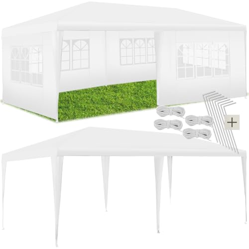 tectake® Carpa Desmontable, con 5 Paneles Laterales Desmontables, Protección a la Intemperie, Cenadores para Jardin, Playa, Cuerdas Tensoras y Piquetas, Carpas para Exteriores - 6x3 m Blanco
