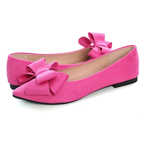 TN TANGNEST Women Fashion Bowknot Flats Comfort Pointed Toe Dress Shoes Rose red 38(6.5)2