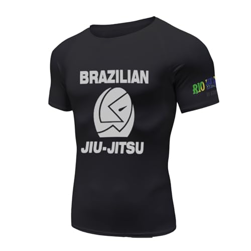 Rio Heroes Jorge Pereira BJJ Premium Durable Rash Guard, for GI & NO-GI, for Men & Women, Brazilian Jiu Jitsu Rashguard (US, Alpha, Medium, Regular, Regular, Black)