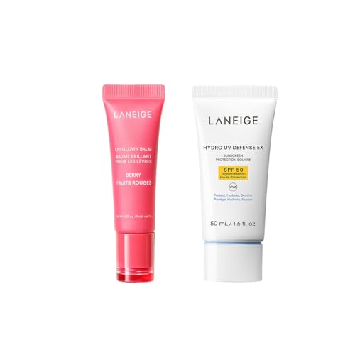 Image of Laneige Combo of Lip Glowy Balm Berry (10G) and Hydro UV Defense Sunscreen EX SPF 50+ (50ml) -Pack of 2
