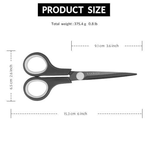 Image of KUONIIY 12 Pieces Titanium Coated Scissors Ultra Sharp Scissors, Comfortable Soft Handles, Multi-functional Scissors, 6 Inch, 12 Pieces