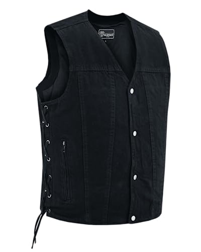 Vance Men's V-Neck Black Denim Vest for Motorcycle Riders with Conceal Carry Pockets (X-Large, Black)
