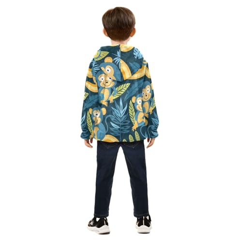 Boys Girls Fleece Jacket Cartoon Monkeys and Bananas Kids Warm Hooded Outwear Coat4