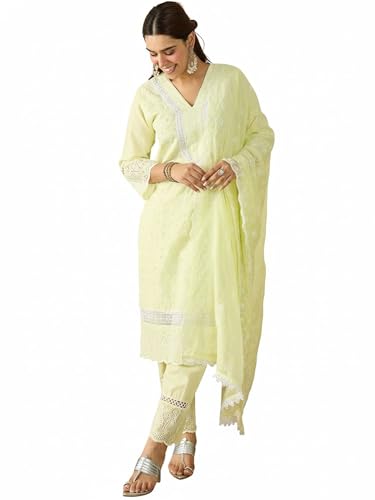 Image of INDO ERA Women's White Viscose Rayon Straight Embroidered Kurta