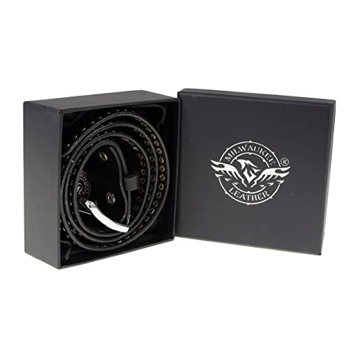 Milwaukee Leather MP7103 Men's Black Studs and Skulls Genuine Leather Belt with Buckle - 1.5 inches Wide4