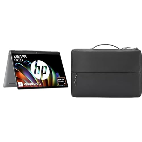 HP Envy x360 2-in-1 Laptop, 14 Zoll 2.8K OLED Touch Display, AMD Ryzen 5 8640HS (16MB Cache), 16GB LPDDR5-SDRAM, 512 GB SSD, QWERTZ Tastatur, Windows 11 Home, Silber mit HP Sports Sleeve Laptophülle