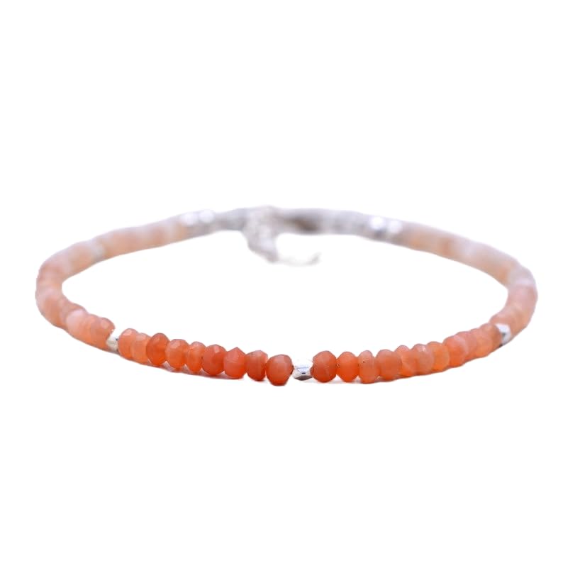 Bracelet en pierre de lune pêche facettée 7 pouces en argent massif