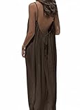 TDCoool Womens Summer Sleeveless Backless cami Dresses Spaghetti Strap Flowy Dress Long Sundress with Back Tie Dark Brown