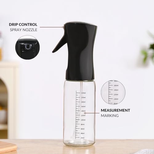 Image of Nestasia Glass Oil Sprayer Bottle for Kitchen (220ml) - 100% Food-Safe Vinegar & Olive Oil Spray Bottle for Healthy Cooking, Salad Dressing, Air Fryer, BBQ & Grilling (Black)