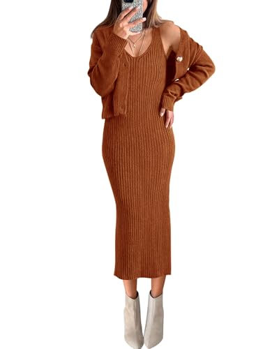 BTFBM Women Fall Knit Sweater Dress Set Bodycon...