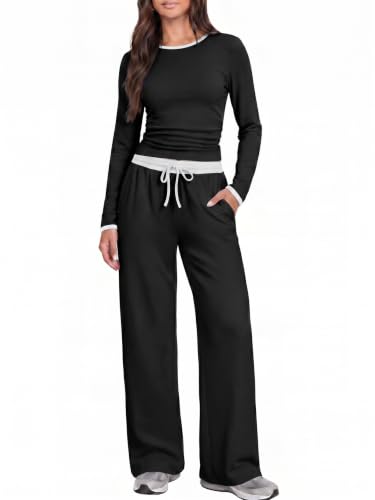 Casly Lamiit Womens 2 Pcs Outfits Wide Leg Sweatpants Set Comfy Gym Clothes