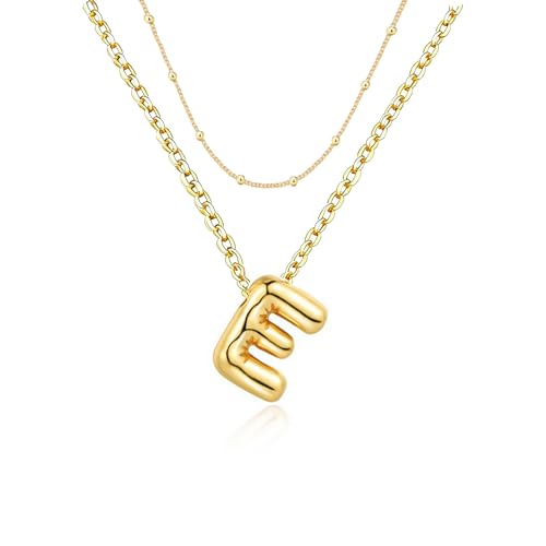 PANSHI Gold Initial Necklaces Gifts for Women Girlfriend Teens Gifts Trendy Stuff Layered Bubble Letter Necklace Gold Jewelry Birthday Gifts Teens Women E