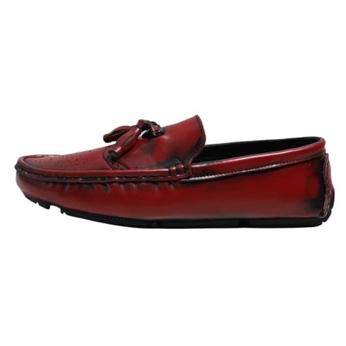 Mens Loafers Square Toe Brogue Embossed with Tassel Driving Loafers Lightweight Slip Resistant Flexible Party Slip-ons