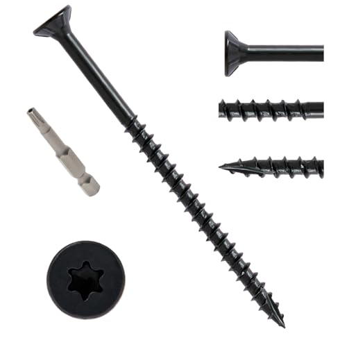 Image of LIONMAX Deck Screws 4 Inch, Wood Screws #10 x 4, 50 PCS, Rust Resistant, Exterior Epoxy Coated, Outdoor Decking Screws, Torx /Star Drive Head Screw, T25 Star Bit Included, Black