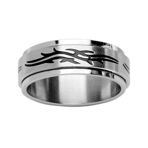 1001 Bijoux Alliance Acier Anti Stress Gravure tribale Noire + écrin (Offert) - Tour de Doigt 56