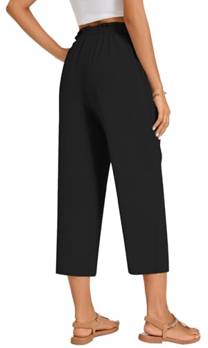 POPYOUNG Womens 3/4 Pants High Waisted Wide Leg Lounge Pants Drawstring Causal Palazzo Pants Trousers with Pockets3