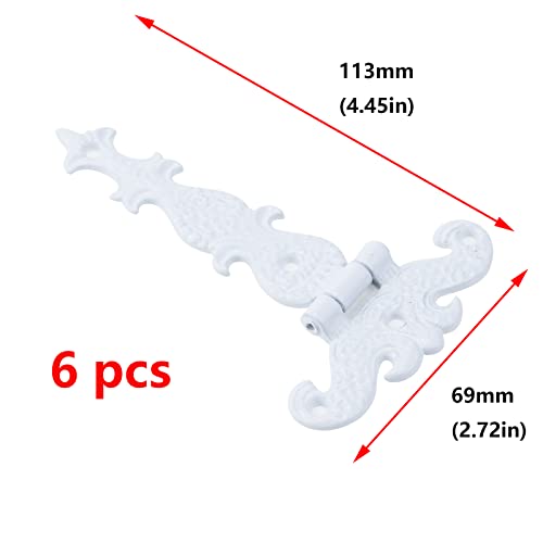 Antrader 6-Pack T Hinge, 4.45" X 2.72" - Zinc Alloy T-Strap Hinge, Gate Hinge With Screws, White #TOP1