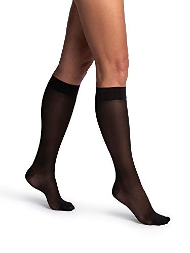 Image of SIGVARIS Women's DYNAVEN Sheer Calf Compression Socks, 15-20mmHg, SS - Small Short, Black