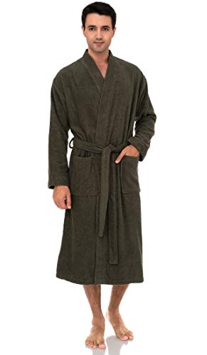 TowelSelections Men’s Robe, Turkish Cotton Terry Kimono Bathrobe Small/Medium Dusty Olive