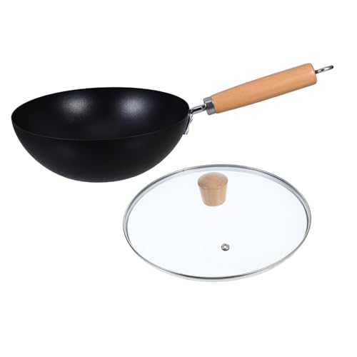 Wok de hierro pequeño con tapa y mango de madera miniatura 1