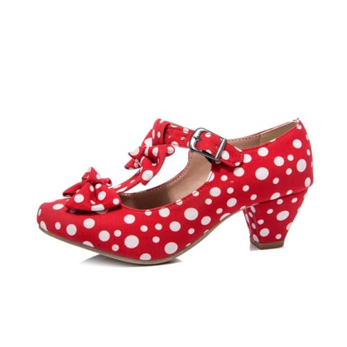 MFairy Women Mid Block Heel Mary Jane Shoes Polka Dot Bow Dress Pumps2