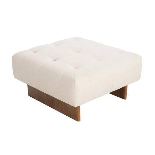 Image of Christopher Knight Home Yvone Modern Upholstered Ottoman Coffee Table, Wooden Square Ottoman Foot Rest, Multipurpose Foot Stools Ottoman, Comfy Living Room Sofa Extra Seat, Beige+Brown