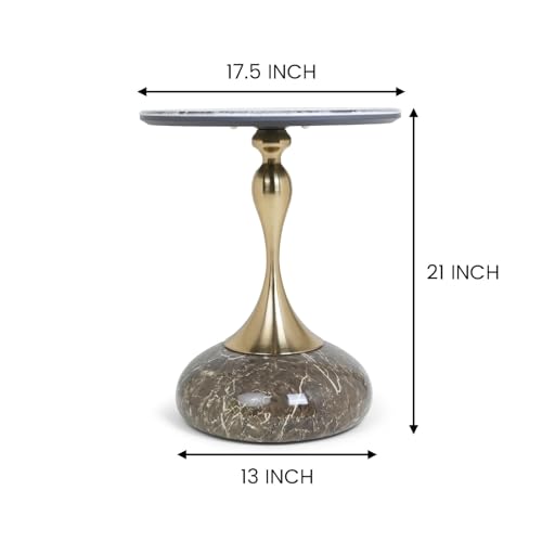 Image of Round Side Table with Marble Top, Brushed Golden Pedestal Base, Metal Base with Marble Effect, Modern Accent Table for Living Room, Bedroom