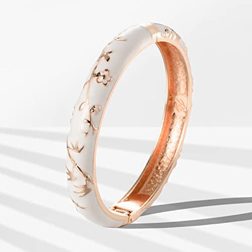 Ujoy Flowers Bracelet Multi-Colors Cloisonne Wedding Jewelry Gift Women Girls Enameled Bangles Opening Hinged 55A117 Bamboo White #TOP3