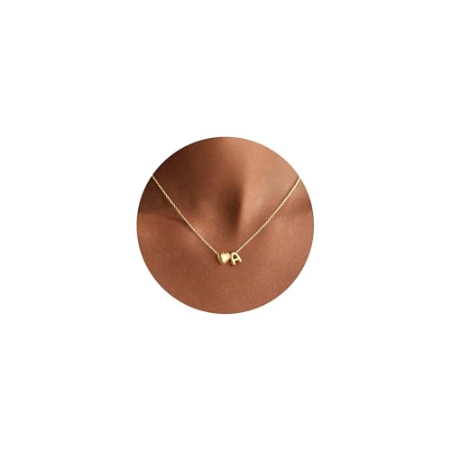 M MOOHAM Dainty Heart Initial Necklaces for Women Girls Gifts - 14K Gold Plated Tiny Heart Initial Necklace Jewelry Personalized Birthday Gifts for Women Teen Girls Trendy