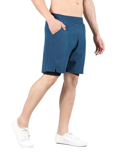Image of CHKOKKO Double Layered Gym Shorts for Men Workout | Compression Inner Layer with Pockets Across Inner Outer and Back | Dry Fit Sports Athletic wear for Running Jogging or Training