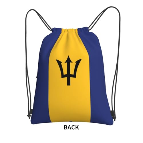 Flag of Barbados Outdoor leisure zipper drawstring backpack, waterproof fabric, lightweight material, unisex3