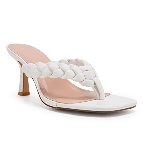 Tymidy Womens Flip Flops Sandals Kitten Heel Slip On Dress Sandals Stiletto Party Slippers Heeled Square Toe Slides #TOP2