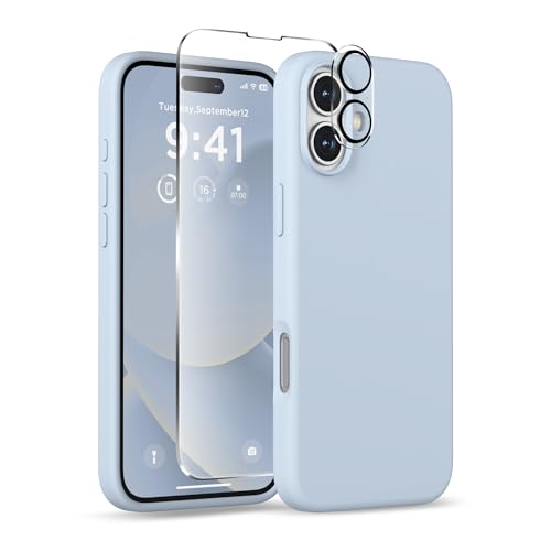 Image of Magnetic for iPhone 16 Case, Compatible with MagSafe, Liquid Silicone Phone Cover with Screen Protector & Camera Protector, Soft Anti-Scratch Microfiber Lining Inside 6.1 inch, Baby Blue