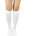 TeeHee Viscose from Bamboo Compression Knee High Socks with Rib 3-Pair (Large 10-13, White)