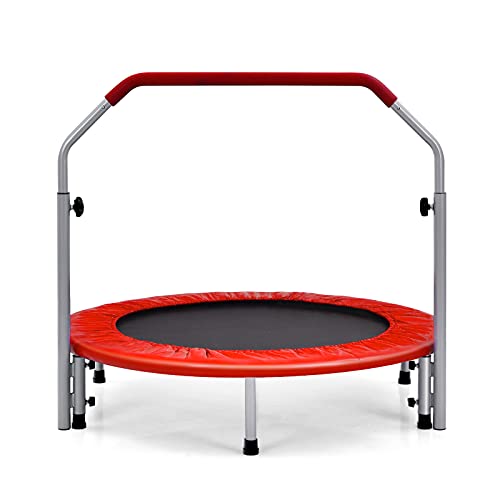 LIFEZEAL Trampoline Pliable Ø101 cm, Mini Rebounder avec Barre de Sécurité Hauteur Réglable 96-122 cm, Sauteur de Fitness Enfant, Adulte, Charge de 150 kg,...