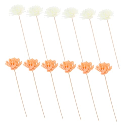 DINHEAROM 12pcs Rattan Flower Diffuser Sticks Flameless Scented for Home Office Bathroom Decor Continuous Fragrance with Decorative Faux Flowers