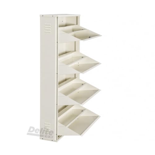 Image of DELITE KOM AIRO 24 inch 8 Shelf Double Decker Metal Shoe Rack Wall Mount for Home with Lock | Air-Vent Panels Keep Shoes Odour-Free | 24 Shoes /40 Slippers | 1Yr Warranty | 54x24x8 Ivory | DIY