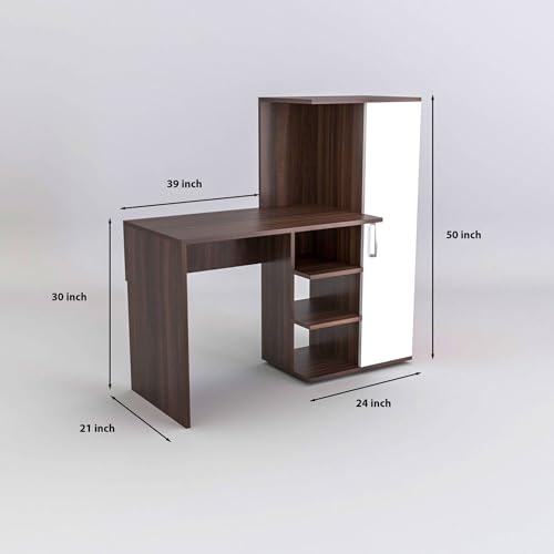 Image of Engineered Wood Office & Study Table for Study Room /Office /Work from Home || Engineered Wood Study Table || Freestanding || (White & Brown) |
