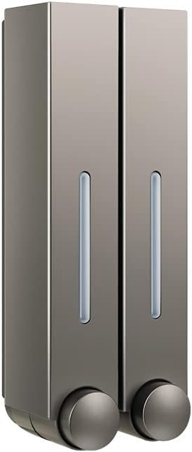 Dispensador de champú y acondicionador de 2 cámaras para pared de ducha, dispensador de jabón para baño de hotel, sin taladro, color gris